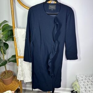 Lafayette 148 Navy Ruffle Wool Pea Coat sz L